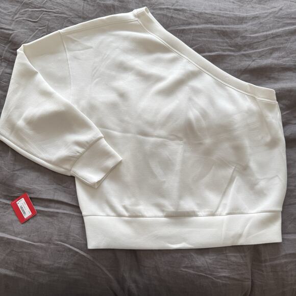 Spanx AirEssentials Sweatshirt One Shoulder Long Sleeve White XL Butter Soft - Picture 2 of 9